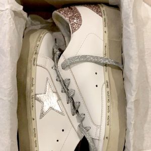 Hi Star sneakers: silver laminated leather star and quartpink glitter heeltab
